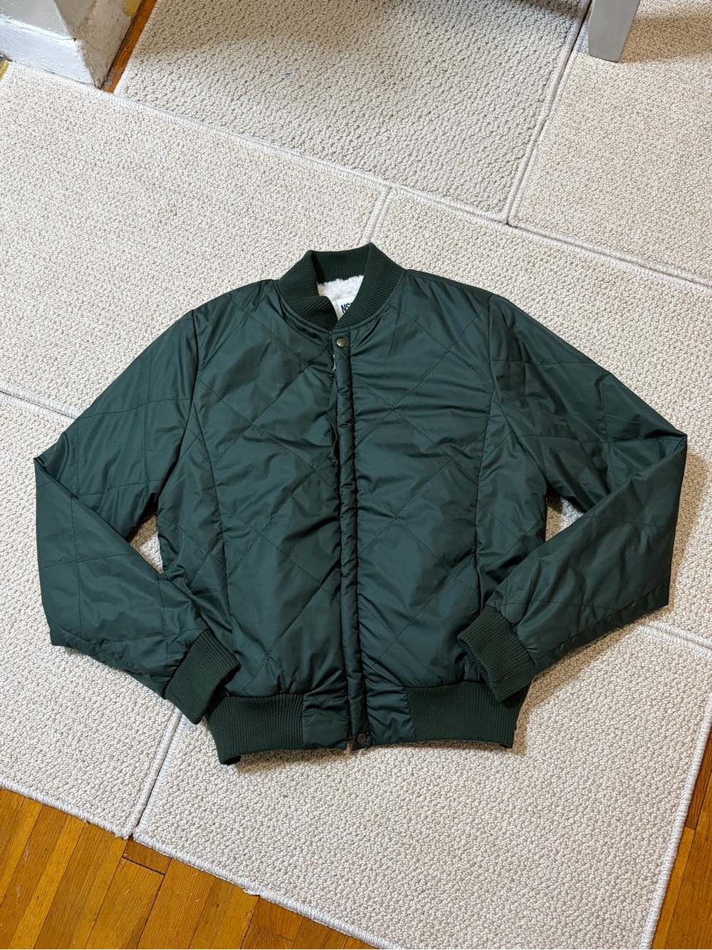 NSF Army Green Quilted Sherpa Bomber Jacket Women’s L Gorpcore Grunge Utility